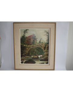 Tableau peinture Walter R. 1946 Vieux pont sur Le Guiers Savoie Isère