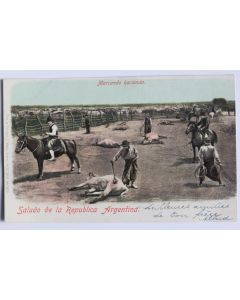 CPA Argentine Saludo de la Republica Argentina Marcando Hacienda