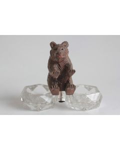 Salière verre Ours bois sculpté Art populaire Suisse Forêt Noire