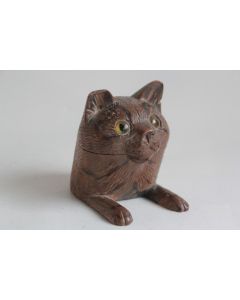 Encrier Tête Chat bois sculpté Art populaire Suisse Forêt Noire