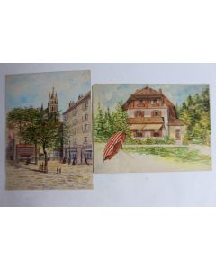 Aquarelles originales Lausanne / Grange-Canal (Genève) Suisse