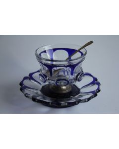 Confiturier cristal Overlay bleu cobalt XIXe siècle