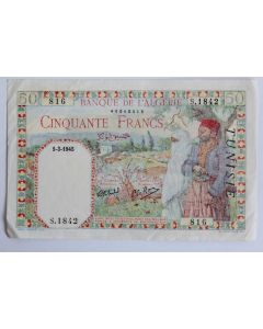 Billet 50 Francs Algérie 1 mars 1945 SUP