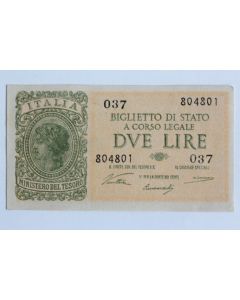 Billet 2 Lire Italie 1944 neuf