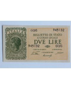 Billet 2 Lire Italie 1944 neuf