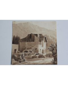 François DIDAY Dessin original à l'encre sépia Moulin Suisse