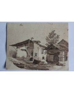 François DIDAY Dessin original à l'encre sépia Ferme Suisse