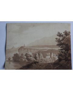 François DIDAY Dessin original à l'encre sépia Paysage alpin Suisse