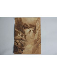 François DIDAY Dessin original sépia Cascade de la Handeck Suisse