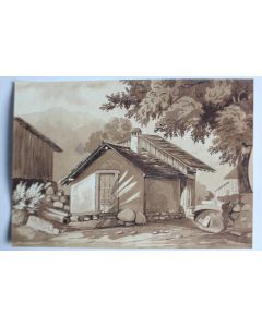 François DIDAY Dessin original à l'encre sépia Suisse