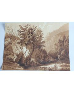 François DIDAY Dessin original à l'encre sépia Paysage Alpin Suisse