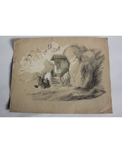 François DIDAY Dessin original Bord de lac Suisse