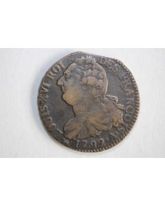 Monnaie 2 Sols au faisceau 1792 A (Paris) type François Louis XVI