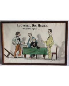 Dessin Caricature Conseil des quatre Clemenceau Woodrow Guerre 1919