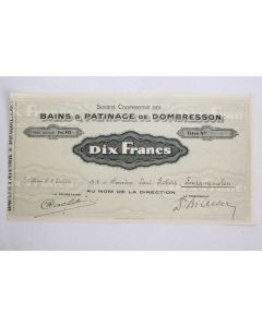 Part sociale Action Société Bains et Patinage Dombresson Suisse 1918