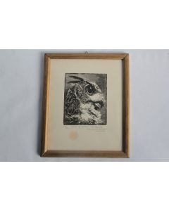 Bois gravé original P. Vautier Hibou grand duc