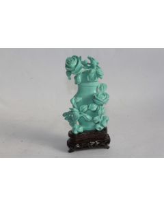 Petit vase couvert Turquoise sculptée Roses Chine