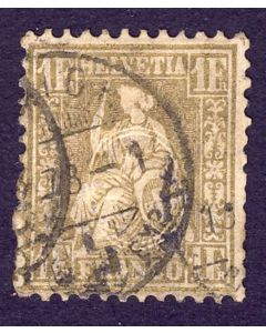 Timbre Suisse Helvétie Assise Dent Papier Blanc Znr 36 oblitéré