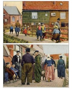 2 CP Pays-Bas Holland Petit village Costume