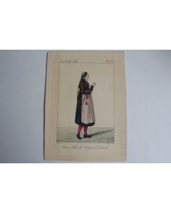 Gravure Jeune fille Canton Zürich GATINE Suisse XIXe siècle