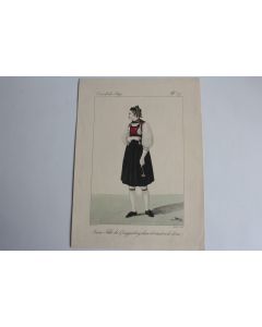Gravure Jeune fille Gouggisberg Canton Berne GATINE Suisse XIXe siècle