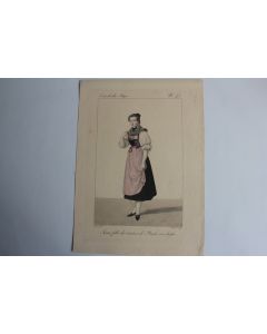 Gravure Jeune fille Canton Basle GATINE Suisse XIXe siècle