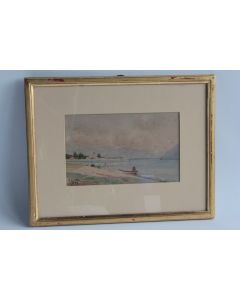 Aquarelle originale August BAUERNHEINZ Vieux Ouchy 1889 Suisse