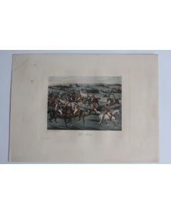 Gravure originale Charles Hunt The Meet Chasse à courre Chevaux