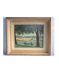 Tableau Peinture Benjamin VAUTIER Bord du Lac Genève Suisse