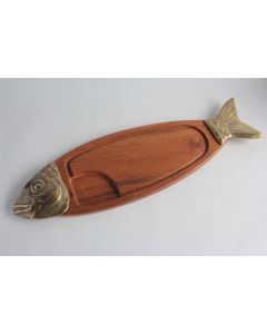 Grand plat de service à Poisson bois et métal