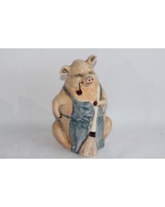 Grande tirelire barbotine zoomorphe Cochon fumeur de pipe