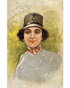 Illustrateur BUZZINI Femme Soldat Italie Uniforme Guerre