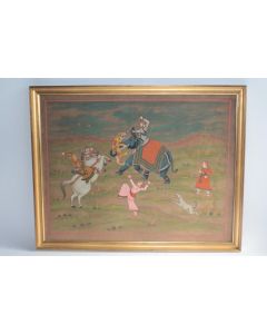 Peinture sur soie Chasse aux tigres Inde
