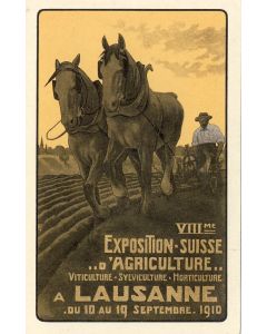 CPA VIII me Exposition Suisse d'Agriculture Lausanne 1910 Illustrateur N°1 Affiche publicitaire Chevaux