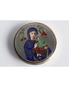 Ancienne custode à hostie émaux champlevé Vierge à l'enfant Religion