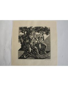 Xylographie originale Aldo Patocchi Adam et Eve
