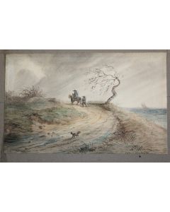 Aquarelle originale Louis J.B. MOULLIN Côtes de Bretagne