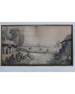 Aquarelle originale Louis J.B. MOULLIN Pont-l'Évêque Normandie