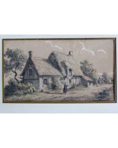 Aquarelle originale Louis J.B. MOULLIN Fermière à Canapville Normandie