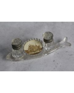 Ancien encrier double verre Poisson Souvenir de Milan Italie