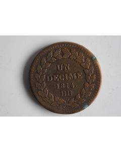 Monnaie 1 Décime à l’N couronnée 1814 BB Napoléon 1er