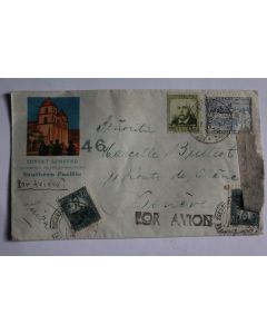 Timbres et  vignette Espagnol sur enveloppe par avion sunset Limited 1938