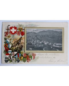 Carte postale ancienne gaufrée Urnäsch Suisse armoiries