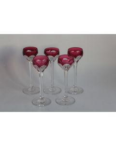 SAINT LOUIS 5 Verres à liqueur cristal Joseph rouge
