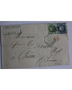 Pli marque postale France cérès III république 5c et 25c 1874