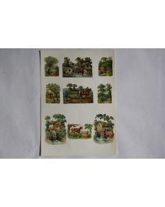 Images chromos gaufrés découpés Ferme Moulin 1890