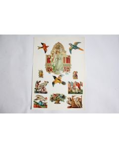 Images chromos gaufrés découpés Angelots Perroquets Cirque 1890