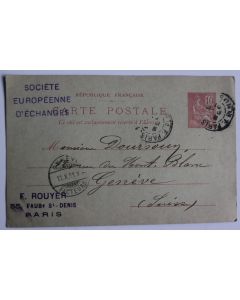 Entier postal France 1901 cachet société d'échange