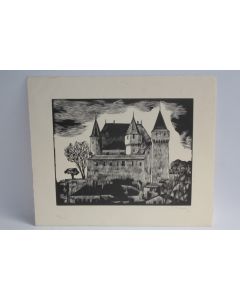 Gravure sur bois Ernest Pizzotti Château fort