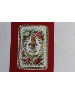 Chromo gaufré fleurs XIXe siècle Fillette fleurs